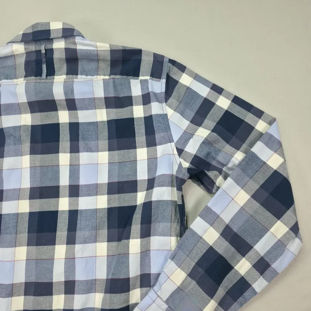 Banana Republic Mens Large Luxe Flannel Shirt Grant Fit Blue Plaid Casual